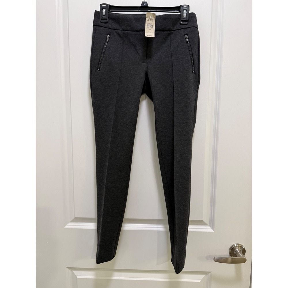 Ann Taylor Loft Petite 2P Gray Skinny Trousers Pull On Zipper Pockets NWT